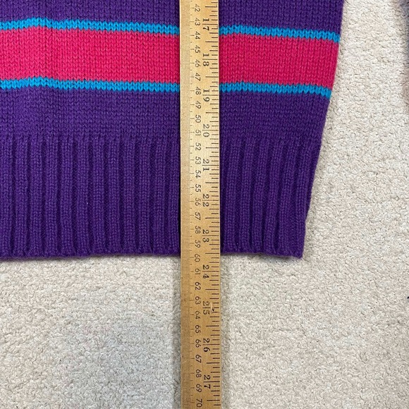 Vintage 80s Genesis Striped Knit Sweater Purple Blue Pink Crewneck Retro - Picture 5 of 6